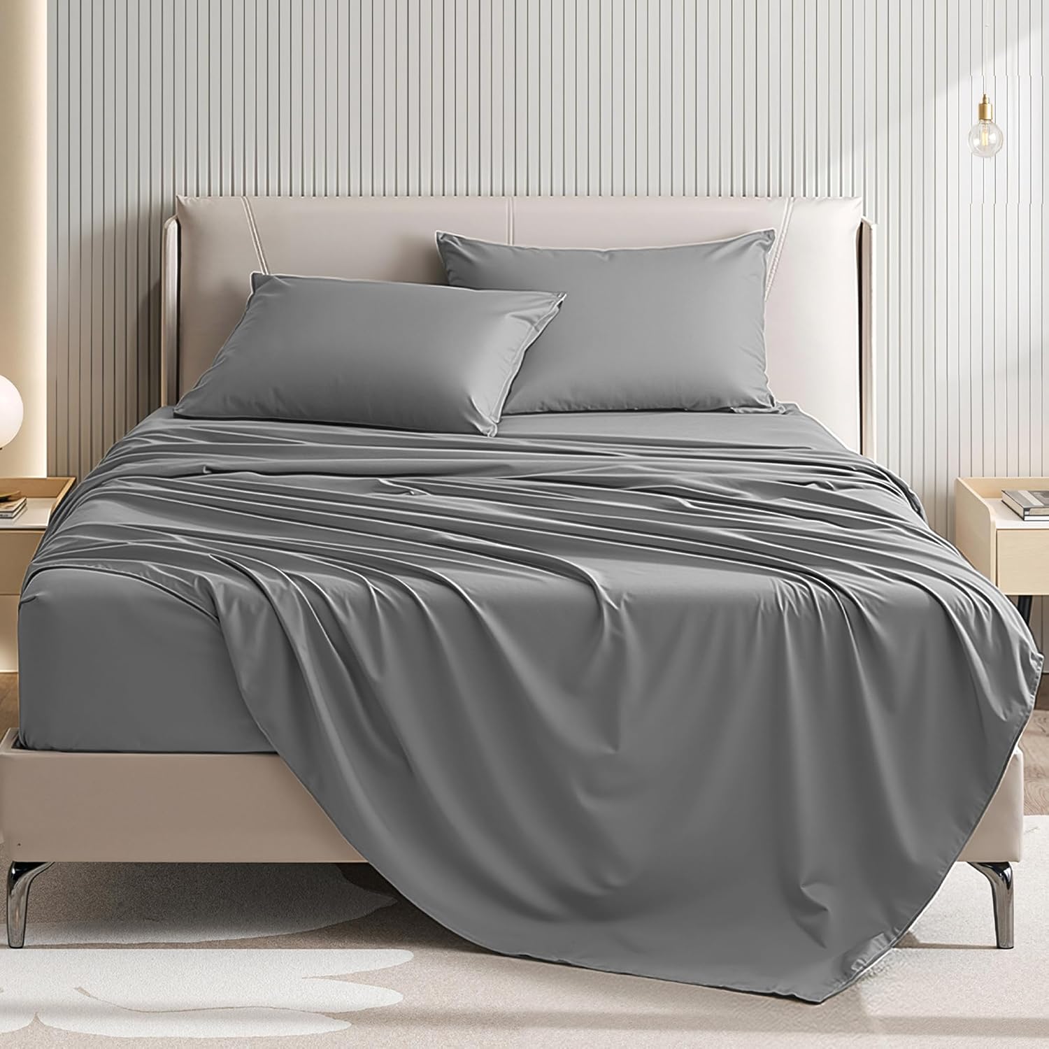 Fitted Sheet Deep - Queen Size 4-Piece Sheet Set: Breathable,