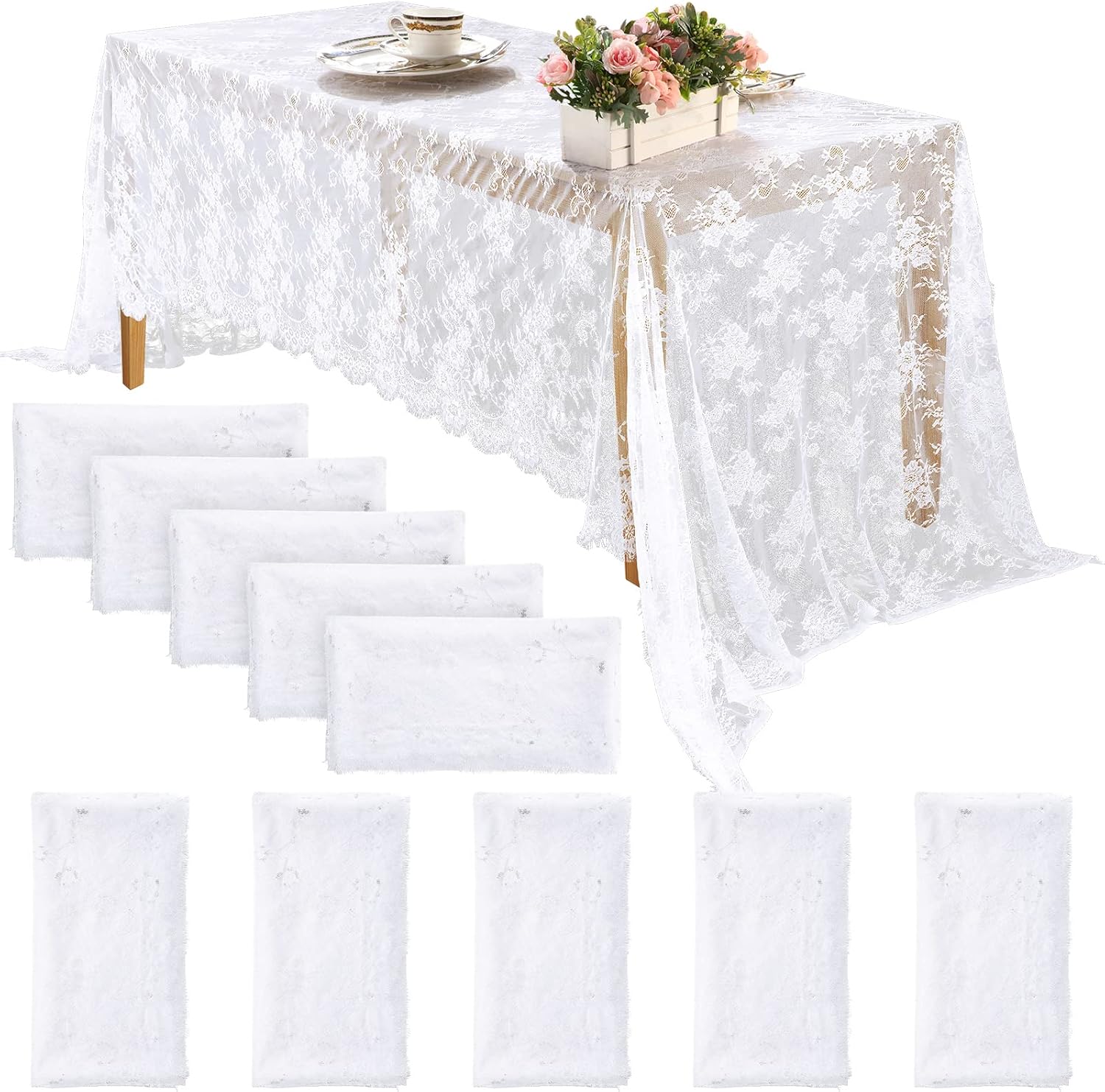 Home Textiles Today News - 1/2/5 Pcs White Lace Tablecloths Rectangular