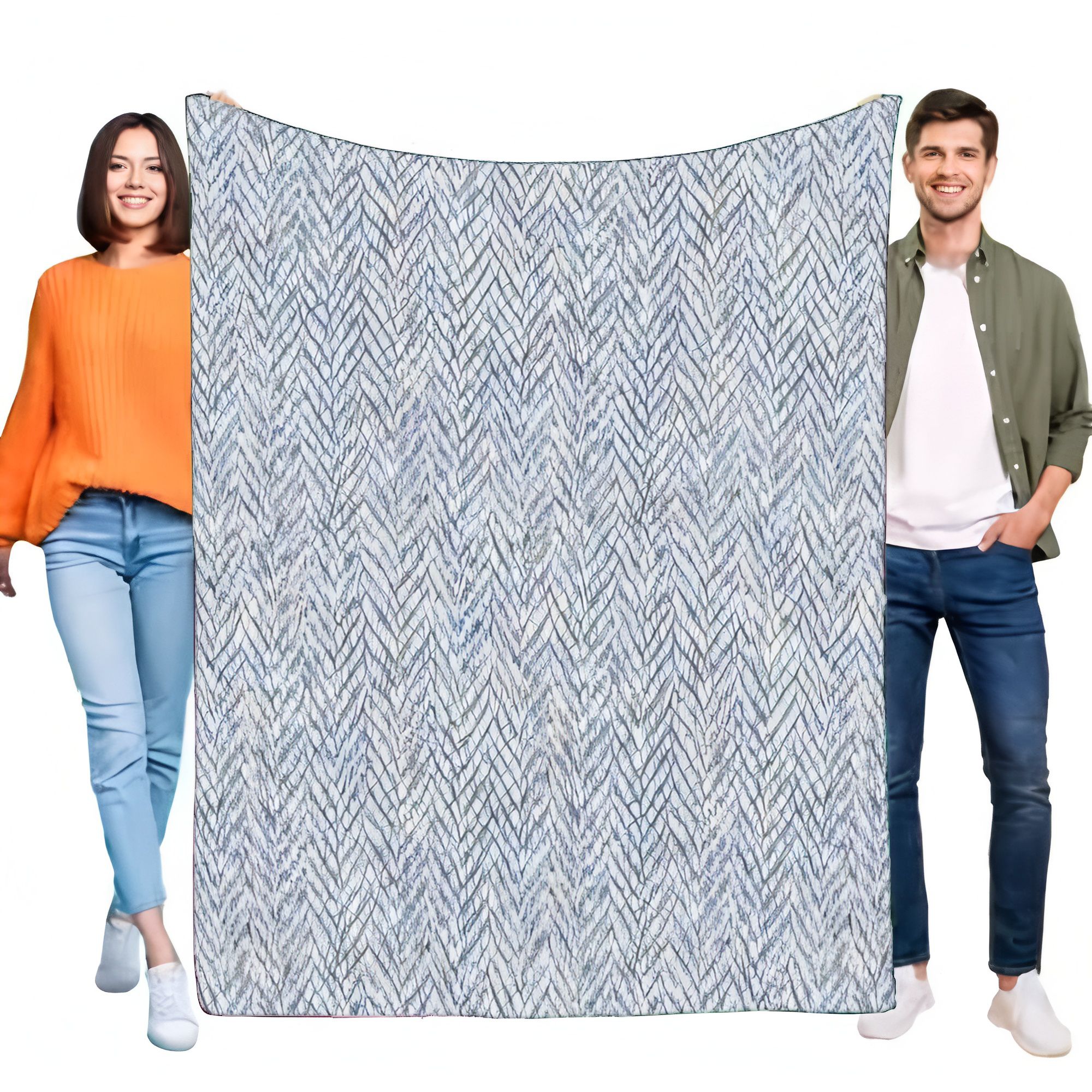 Modern Blue White Herringbone  - огляд і ціна Wool Blanket Herringbone