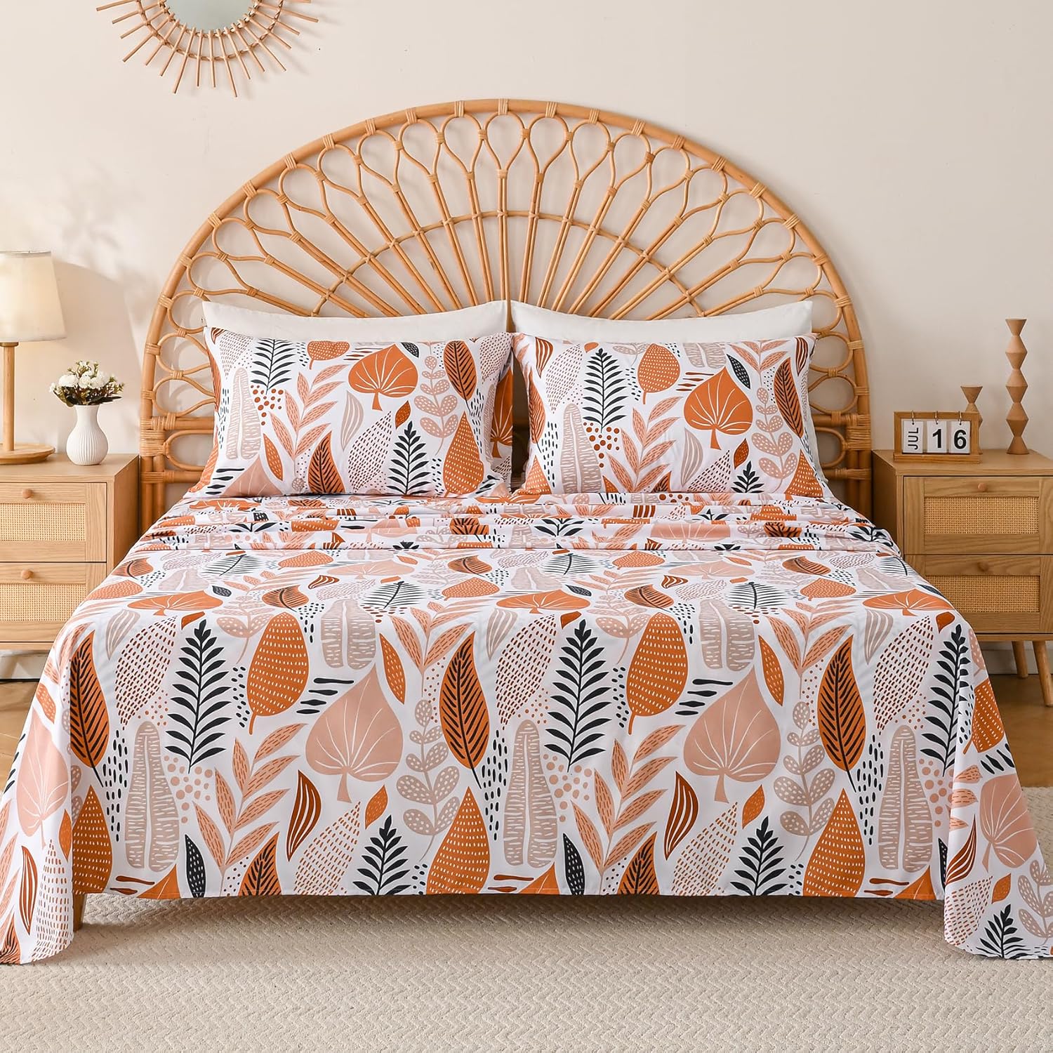 Boho Leaves Printed Sheet Set  - огляд і ціна Fitted Sheet Deep
