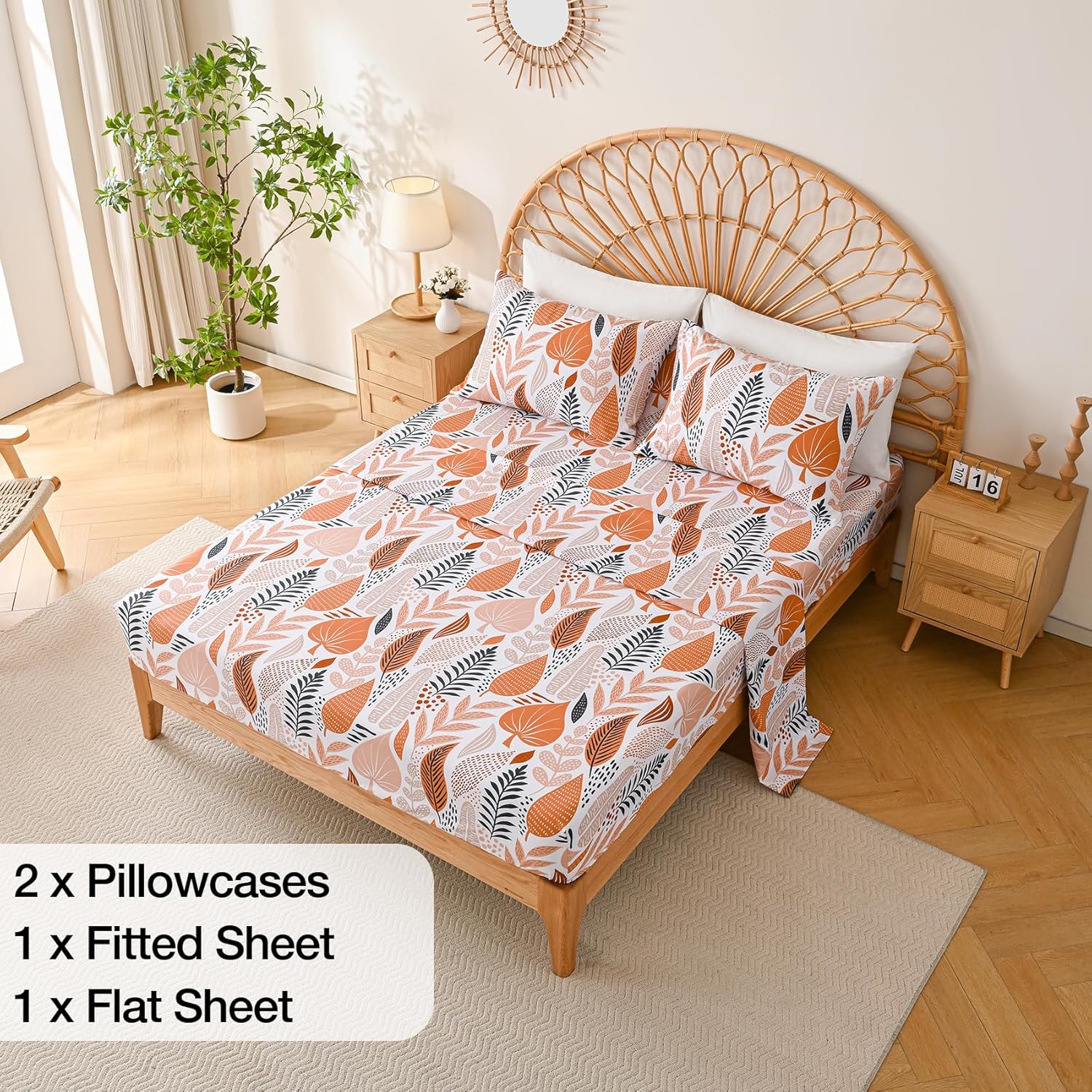 Boho Leaves Printed Sheet Set  - огляд і ціна Fitted Sheet Deep