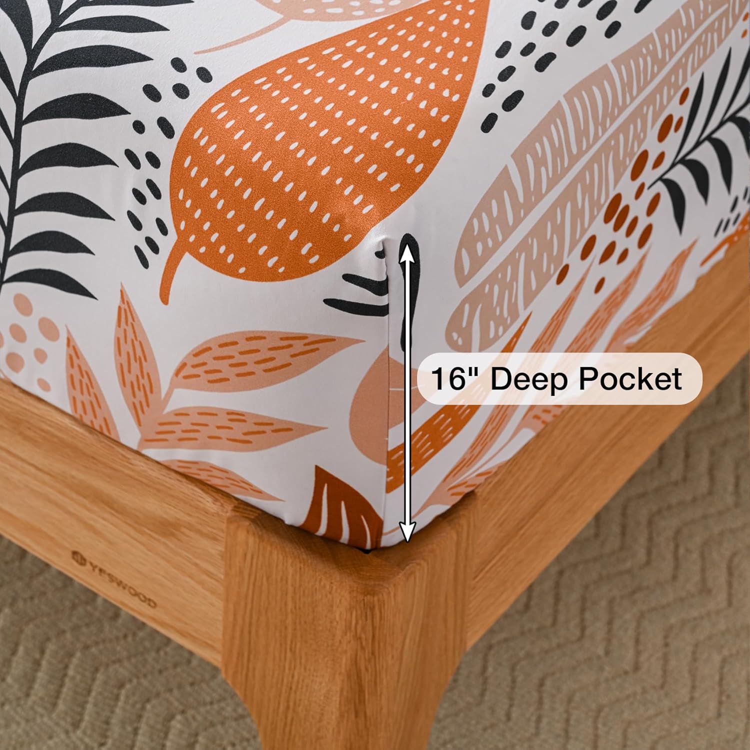 Boho Leaves Printed Sheet Set  - огляд і ціна Fitted Sheet Deep